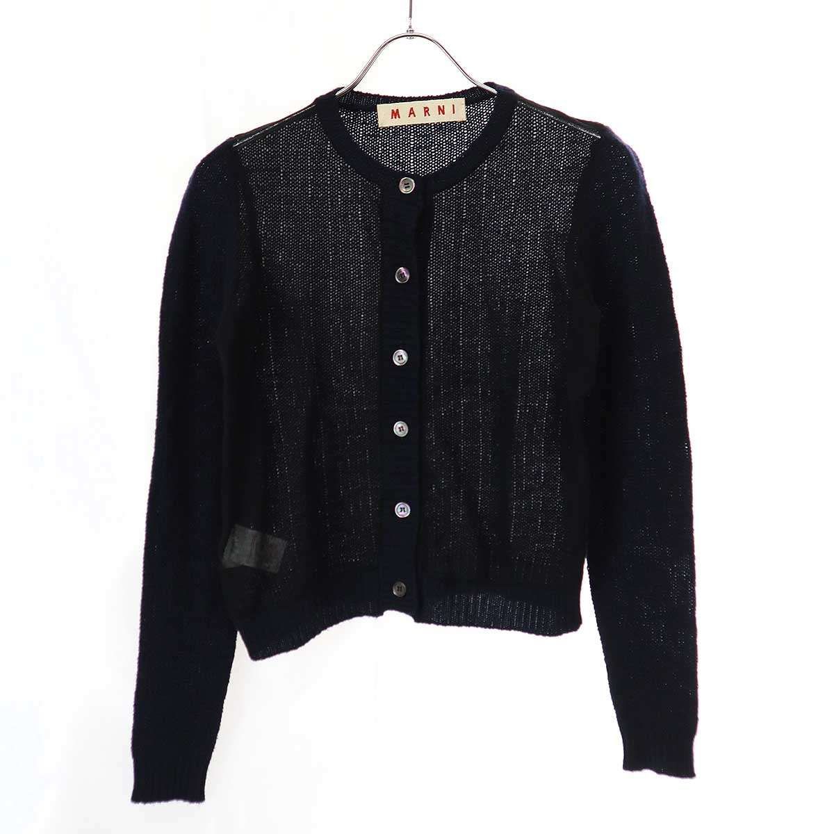 MARNI - MARNI マルニ 11SS マルチファブリック ラウンドネックカーディガン  ネイビー ブラック 40 MARNI マルニ 11SS マルチファブリック ラウンドネック