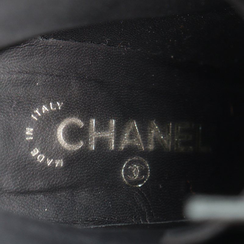 シャネル CHANEL BOTTINES ショートブーツ ハイヒール ピンヒール レースアップ パール装飾 レザー 39 25cm 黒 ブラック 白  ホワイト /SI25