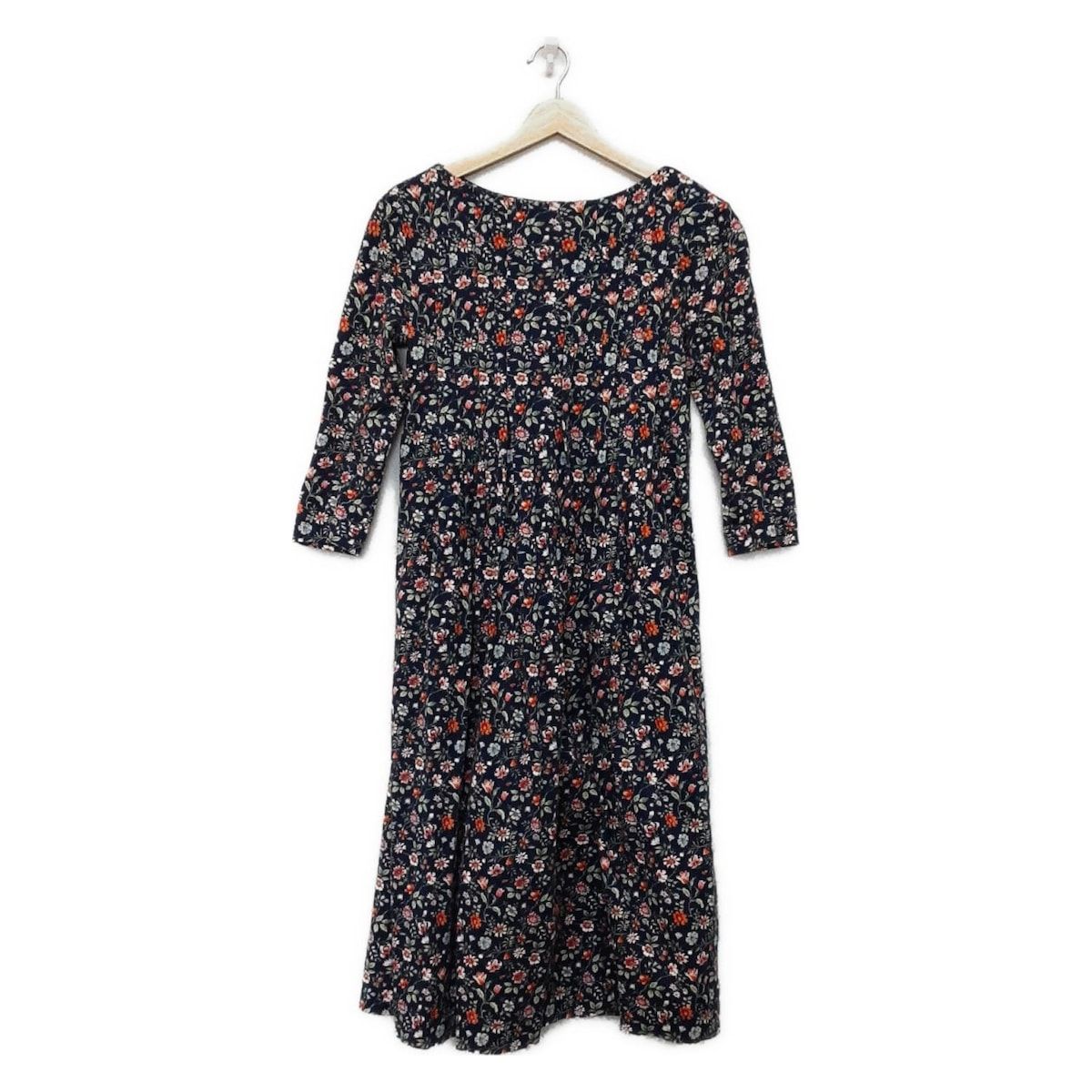 49av.Junko Shimada 49アベニュージュンコシマダ ワンピース サイズ38 M レディース - ネイビー×オレンジ×マルチ 長袖 ひざ丈 花柄