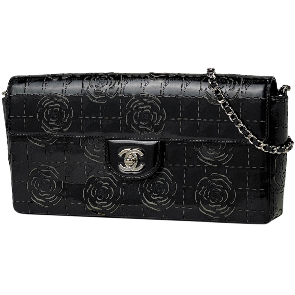 シャネル CHANEL カメリア チェーン ショルダーバッグ ココマーク エナメル パテントレザー ブラック レディース 【中古】