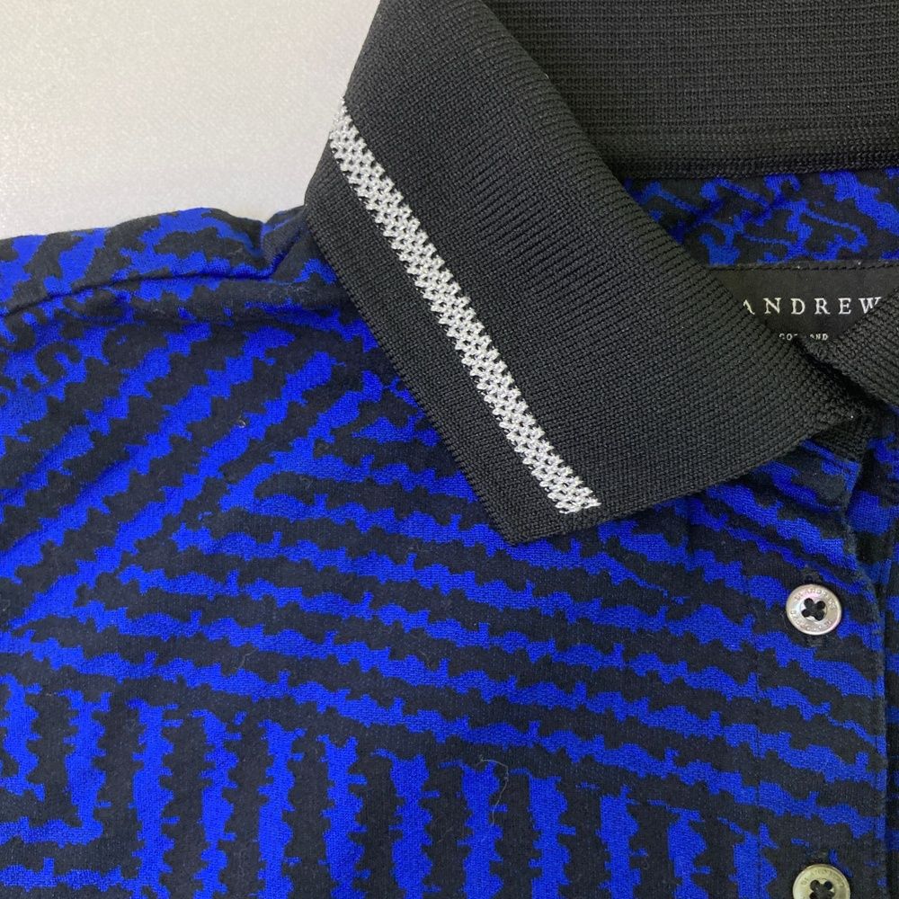 サイズ：LL ST ANDREWS セントアンドリュース  半袖ポロシャツ 総柄 ブルー系 [240101487942] ゴルフウェア メンズ ストスト サイズ：L ST ANDREWS セントアンドリュース 半袖ポロシャツ 総