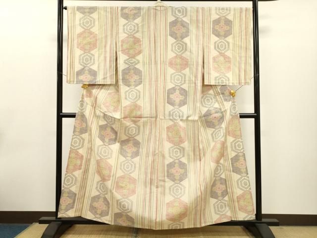 平和屋着物▽上質な紬　単衣　舞花文　正絹　逸品　CAAQ0006vf 平和屋着物▽上質な紬 単衣 舞花文 正絹 逸品 CAAQ0006vf