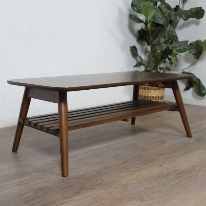 Y 折りたたみ式 木製 ローテーブル 棚付き スクエア 幅90cm 北欧スタイル 収納が便利 アウトレット MARWIL-DEMENAGEMENTS_CH