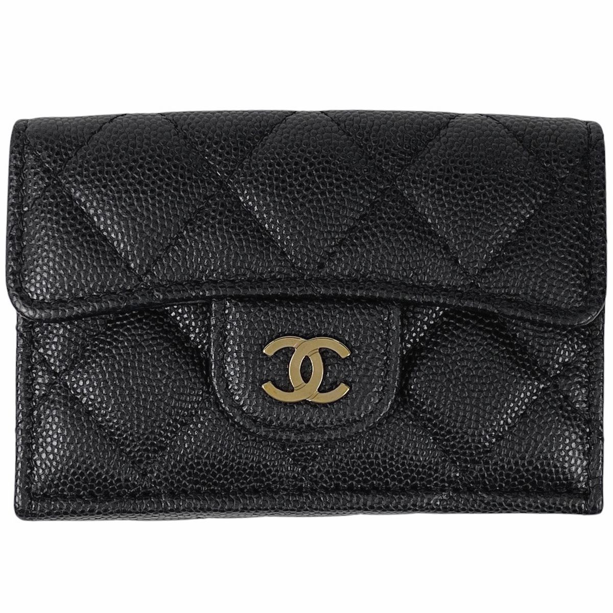 シャネル CHANEL ココマーク 三つ折り財布 マトラッセ 三つ折り財布 キャビアスキン ブラック レディース