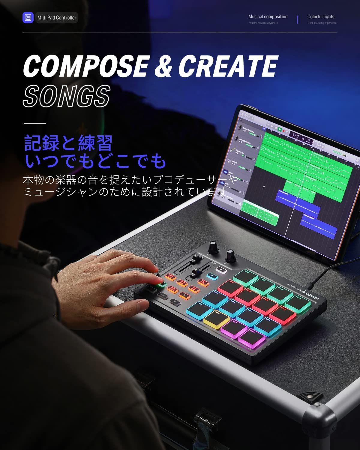 Donner MIDIコントローラー 16パッド USB Type-c 音楽制作 | ajjawe.ps