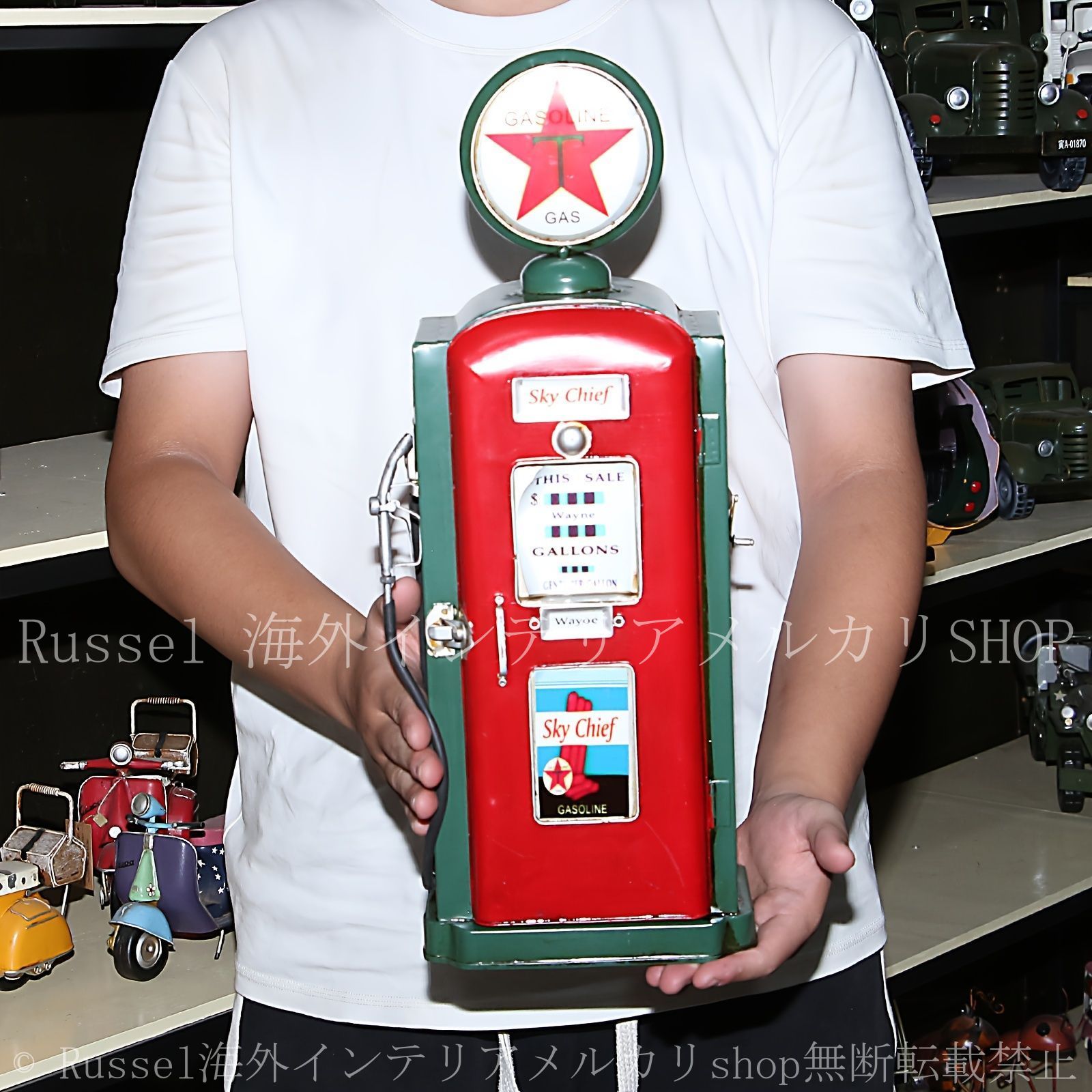 レトロ ガソリンスタンド型 収納棚 小物入れ アメリカン インテリア Amazon｜ノーブランド品【Russel】ラックアメリカンレトロ給油機