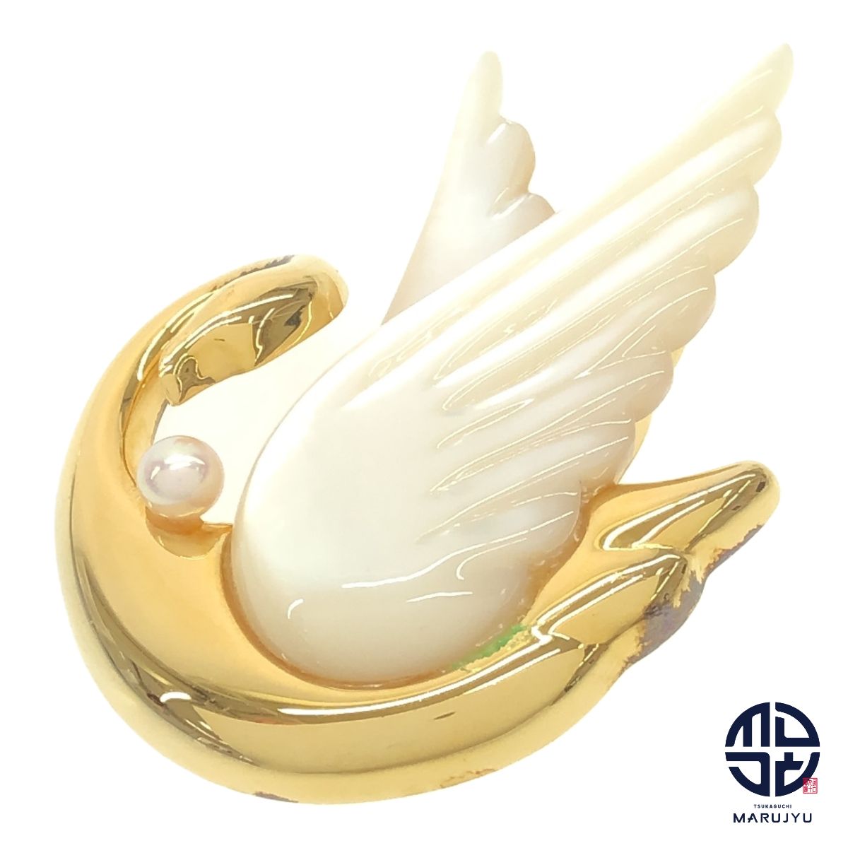 田崎 ブローチ スワンモチーフ ブラックシェル 中古 TASAKI タサキ