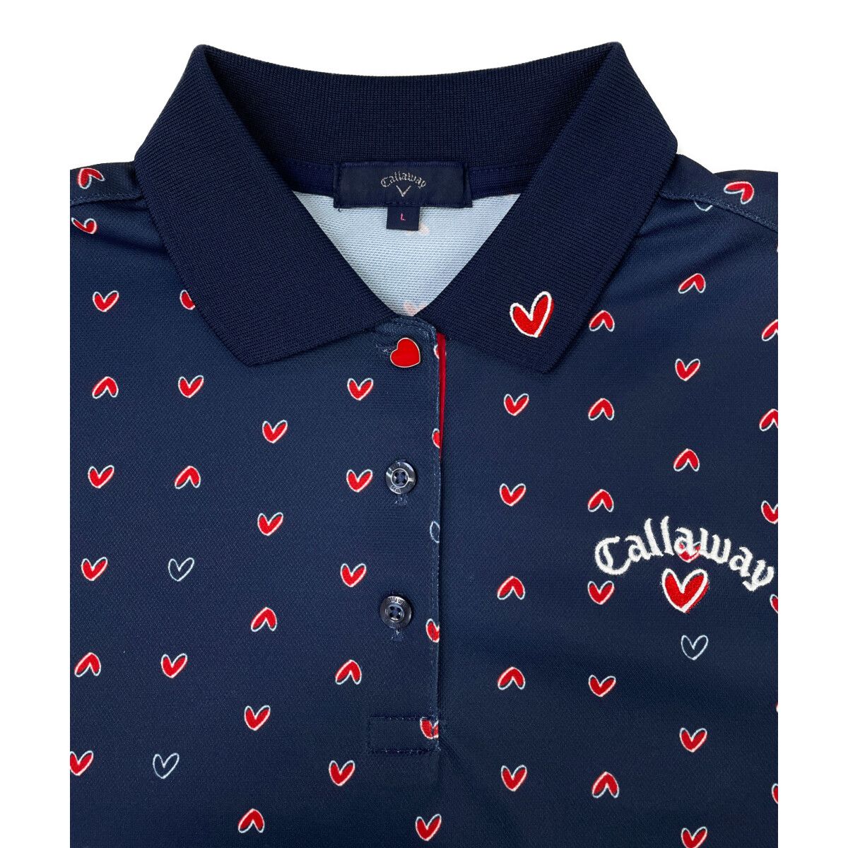 Callaway - coco 中古 キャロウェイ Callaway レディース 半袖ポロシャツ L ネイビー レッド 刺しゅうロゴ ハート総柄 Callaway - coco 中古 キャロウェイ Callaway レディース 半袖