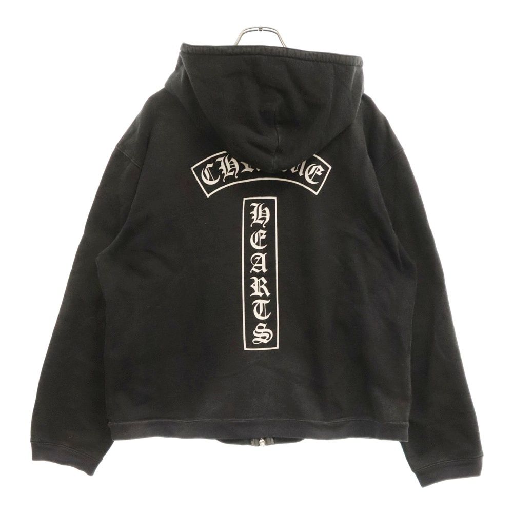 CHROME HEARTS (クロムハーツ) OLD ラージクロスプリント ジップアップパーカー フーディー ダガージップ ブラック