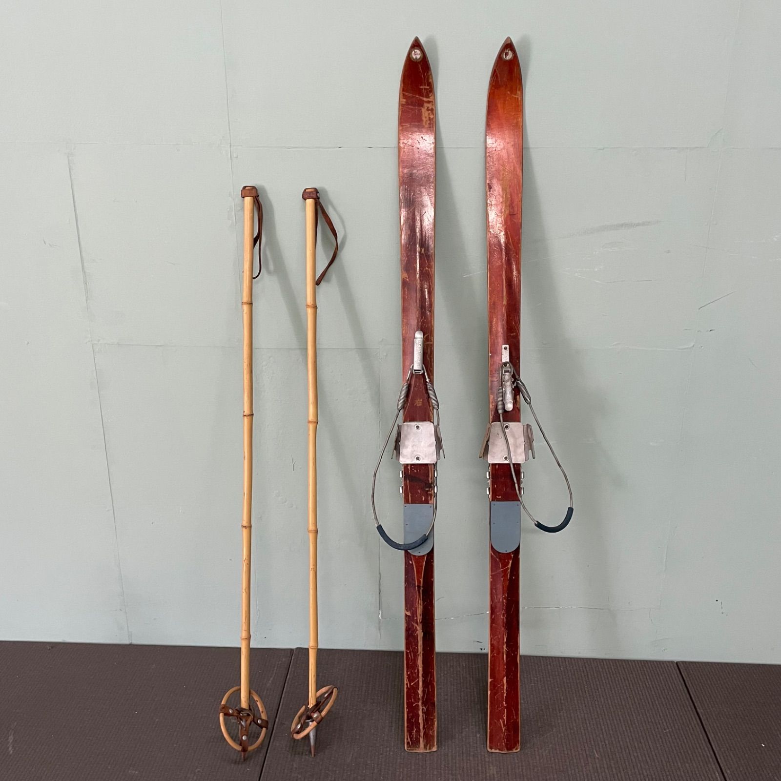 ♭ 木製 スキー 竹製 ストック セット 135cm 昭和レトロ インテリア 