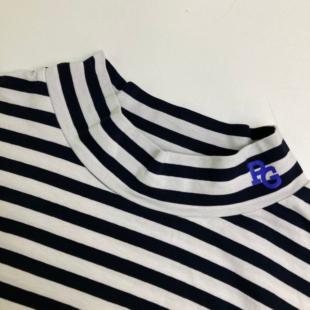 サイズ：7 PEARLY GATES パーリーゲイツ 2022年 ハイネック 半袖Tシャツ ボーダー柄 ネイビー系 [240101480012] ゴルフウェア メンズ ストスト サイズ：7 PEARLY GATES パーリーゲイツ 2022年 ハイネック 半袖