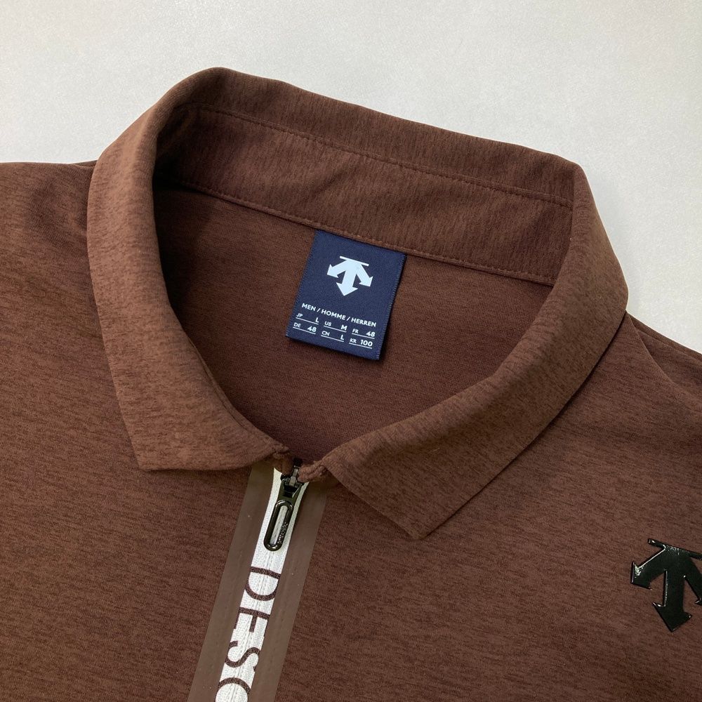 サイズ：L DESCENTE GOLF デサントゴルフ 2024年モデル ハーフジップ長袖ポロシャツ  ブラウン系 [240101478991] ゴルフウェア メンズ ストスト サイズ：L DESCENTE GOLF デサントゴルフ 2024年モデル ハーフ