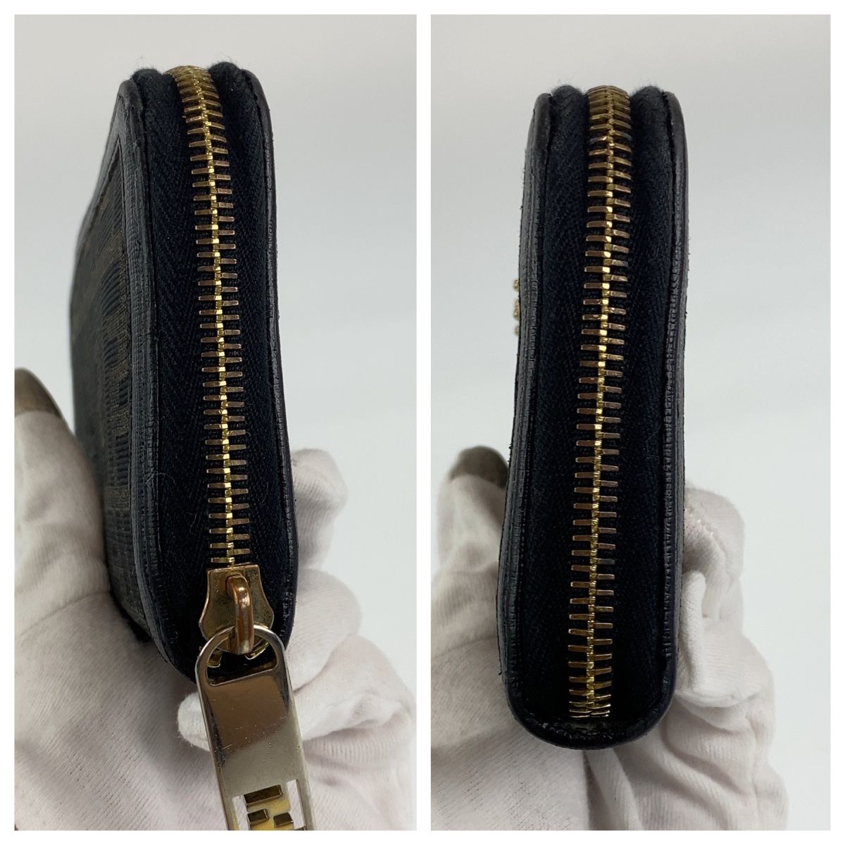 FENDI フェンディ ズッカ柄 ブラウン 茶 ゴールド金具 レザー 