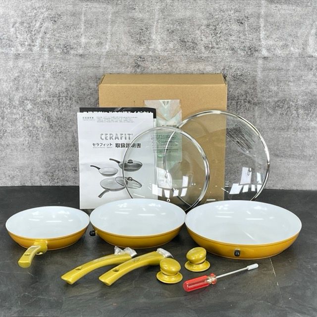 ショップジャパン CERAFIT セラフィット フュージョン フライパンセット ８点セット 3サイズフライパン2サイズガラス蓋取っ手3本