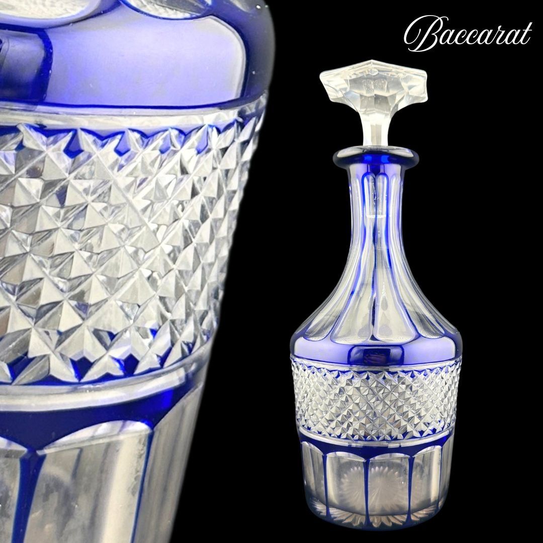 アンティークバカラ 1896年頃 ルイ フィリップモデル 大型デキャンタ 超細密ダイヤモンドカット コバルトブルー 被せクリスタル H035
