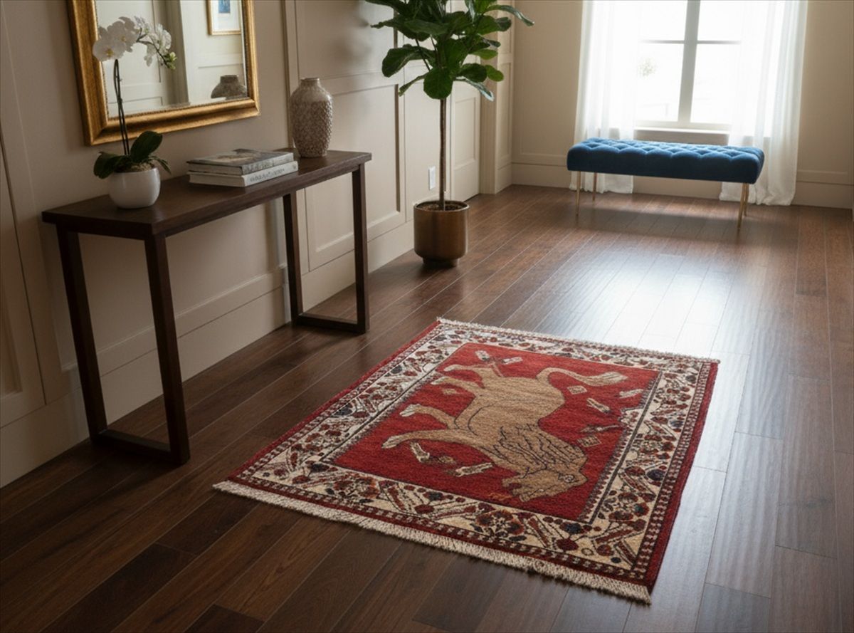 ペルシャ ギャッベ アマレバフト ラグ 115x95cm ライオンギャッベ 赤色 PS8774