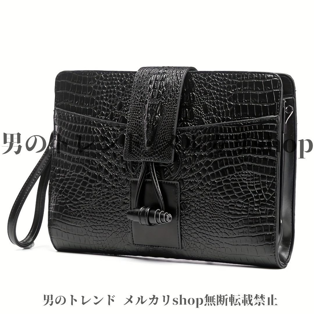 クラッチバッグ メンズ 人工ワニパターン クロスボディバッグ 耐久性 調節 なストラップ ビジネス用 封筒クラッチ 日常の通勤 カジュアル ビジネス 調節 なストラップバッグ 耐久性のあるジッパー PUレザー ブラック