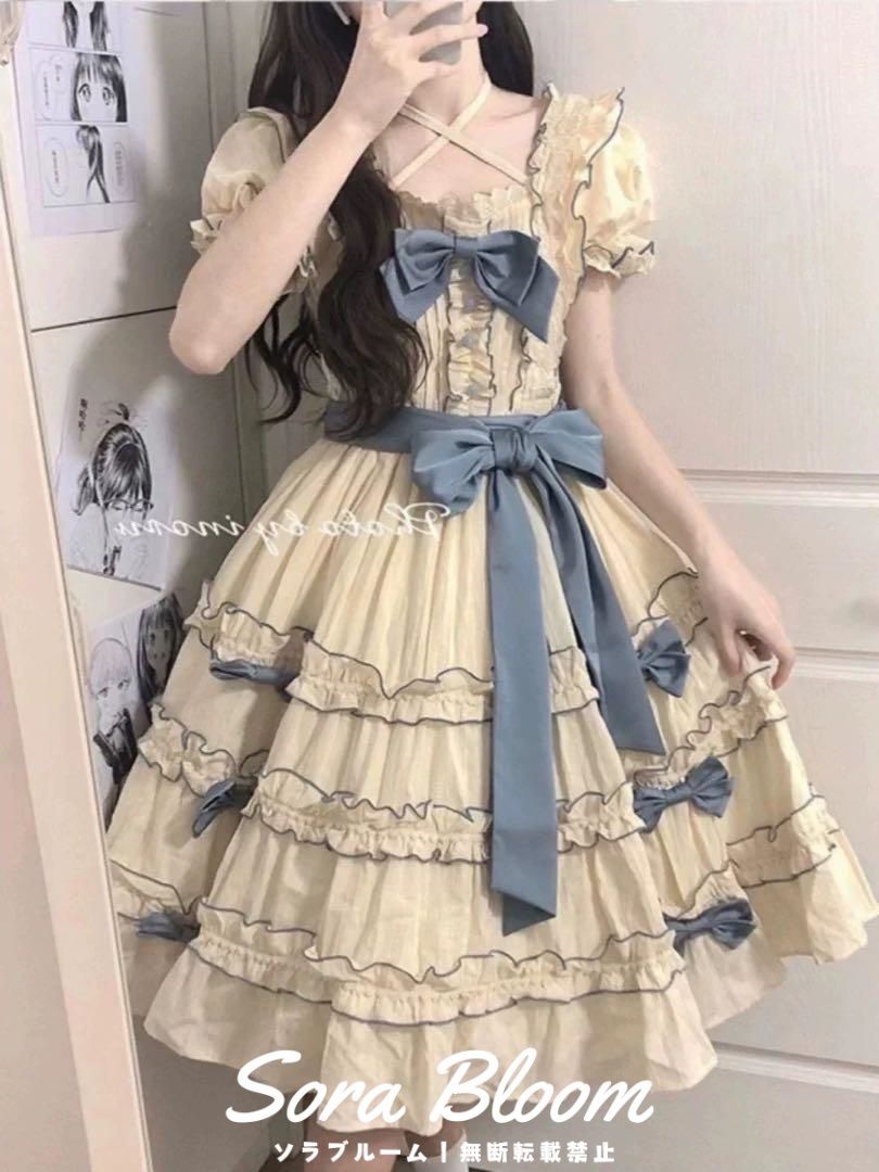 リボンが可愛いロリータワンピース♪ひざ丈 オフショル　お出かけやデートに❤️ 新品未使用リボンが可愛いロリータワンピース♪ひざ丈
