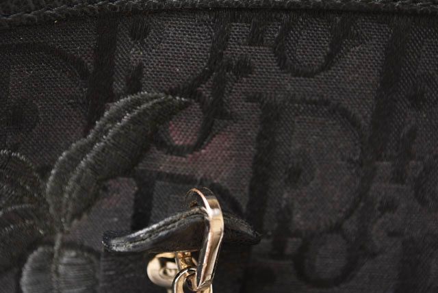 Christian Dior クリスチャンディオール エンブロイダリー トロッター フラワー刺繍 バッグ 07-BO-0045 ブラック 美品  43513