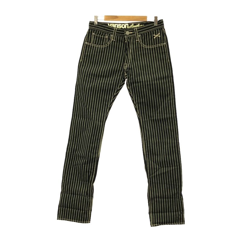 【中古】VANSON ストライプパンツ W32 黒　ヴァンソン[66]