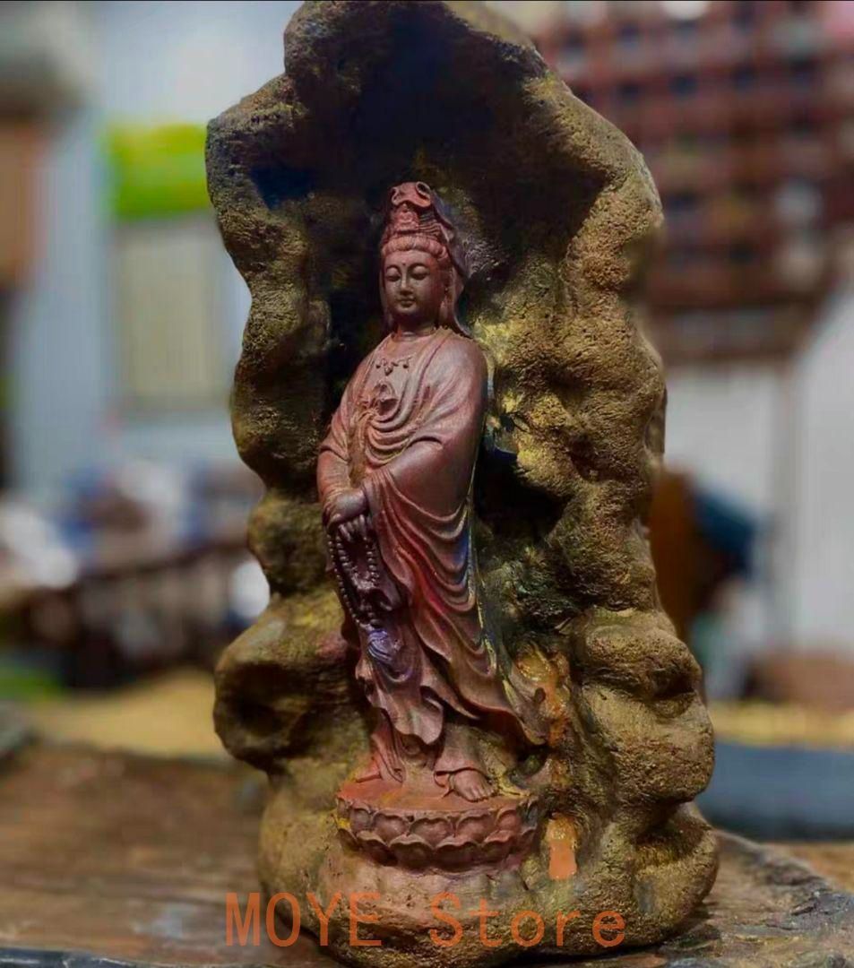 仏教美術 石像 石仏 念珠観音 室内鎮宅 文房鎮紙茶台 玄関装飾品