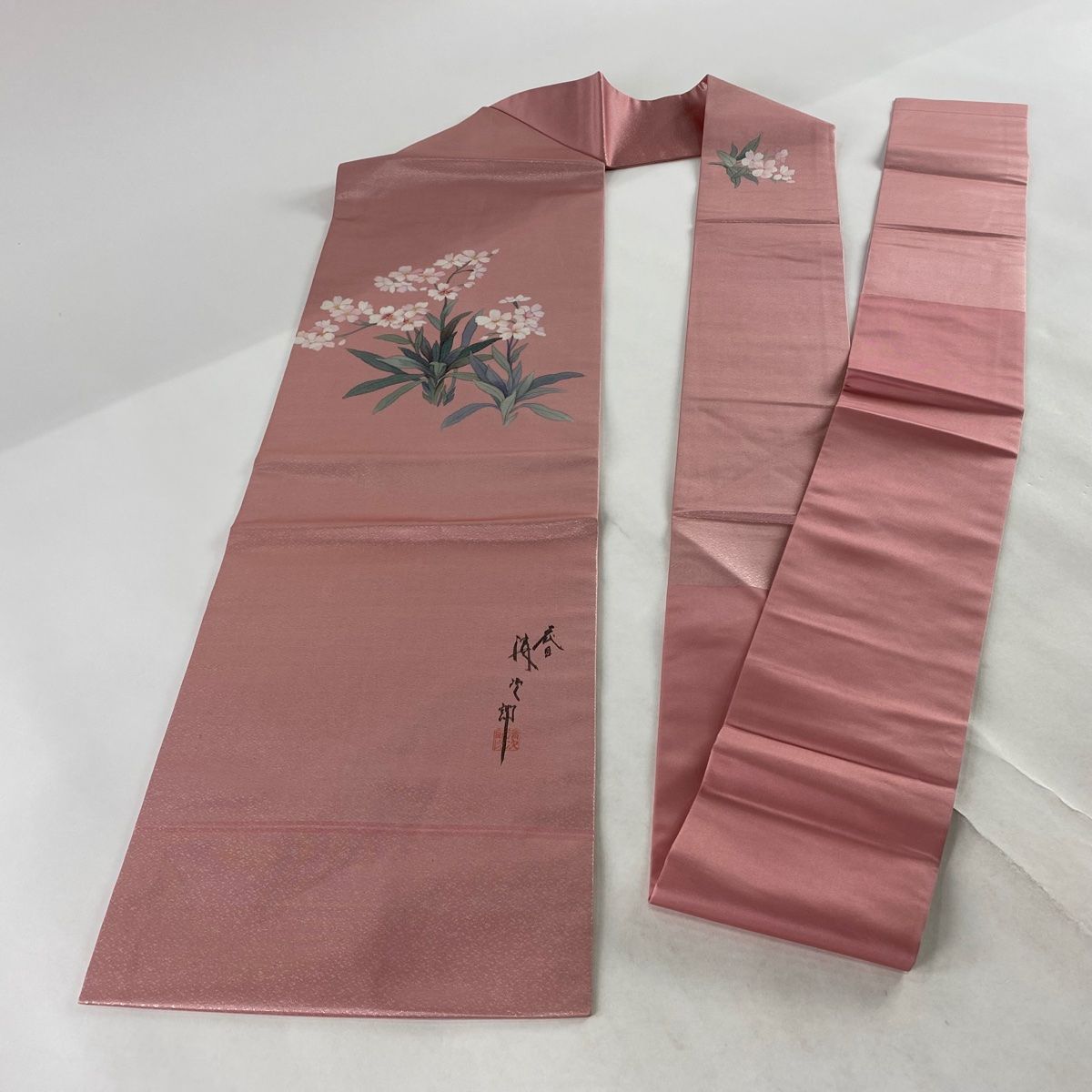 名古屋帯 美品 秀品 二代目清次郎 草花 箔 ピンク 正絹 【中古