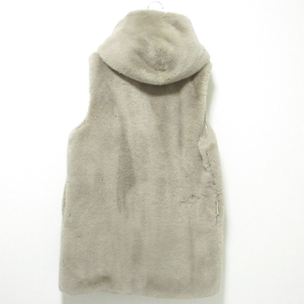 BARNEYS NEW YORK - 美品 BARNEYS NEW YORK バーニーズニューヨーク ロング フーデッド フェイクファーベスト ジレ F グレージュ レディース 古着 中古 USED BARNEYS NEWYORK 美品 NEW YORK バーニーズニューヨーク ロング