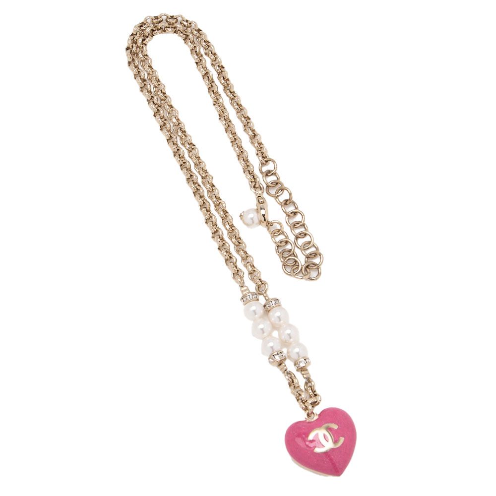 CHANEL シャネル ココマーク ハート ラインストーン ネックレス GP  
