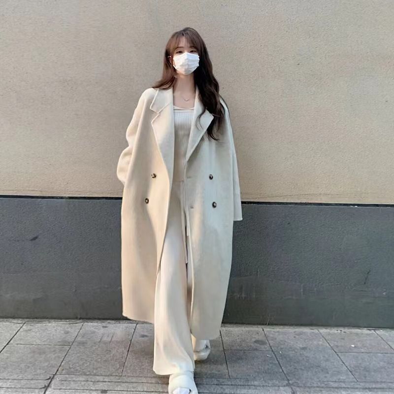 チェスターコート レディース ロングコート アウター 黒 コート ダブルフェイス ロング丈 無地 柔らか ゆったり 体型カバー きれいめ おし アイリーヌショップ