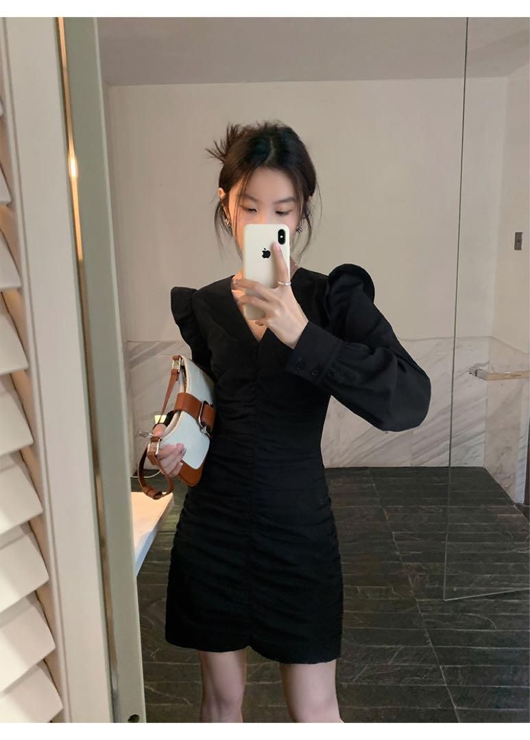 春ミニタイトワンピース パフスリーブ女子会デート用