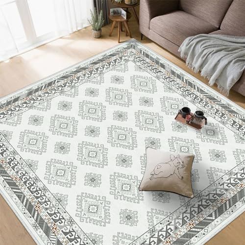 180*180_ホワイト ラグ カーペット 滑り止め付き 約2畳 抗菌・ 防ダニ 床暖房 ホットカーペット対応: ラグマット ペルシャ風 フローリングマット サラサラ 北欧 洗える 防音 じゅうたん ラグ お