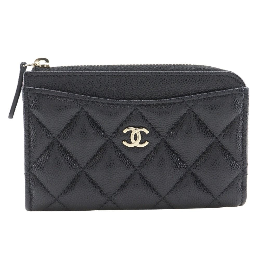 CHANEL シャネル マトラッセ L字ファスナー フラグメントケース キャビアスキン 黒 レディース コインケース