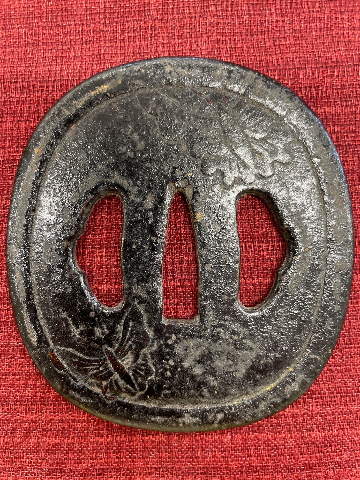 鍔(つば)　鉄製　日本刀　鬼退治　加納家次　明治時代　アンティーク 鍔(つば) 鉄製 日本刀 鬼退治 加納家次 明治時代 アンティーク