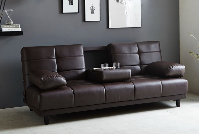 中央に便利なテーブル・カップフォルダー付ソファー！クッション2個付！