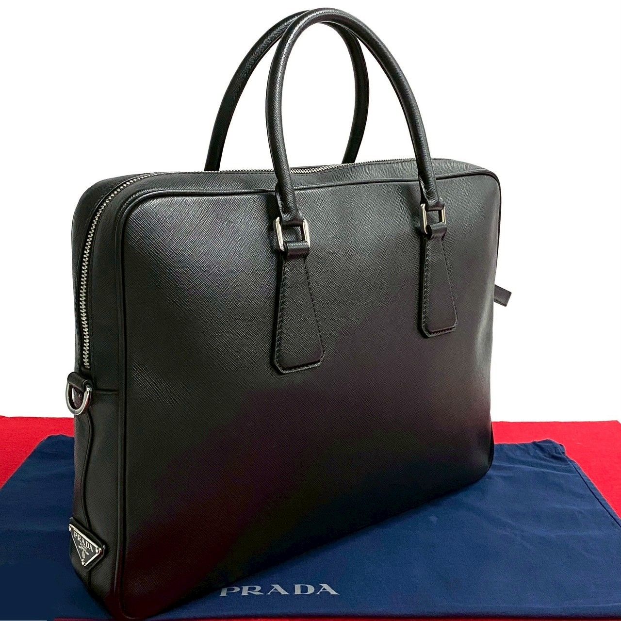 極 美品 希少品 PRADA プラダ 三角ロゴ 金具 サフィアーノ レザー 本革