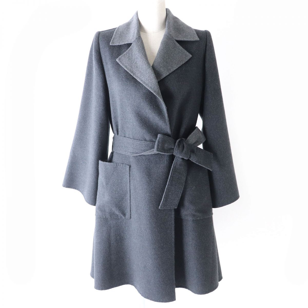 フォクシー 定価10万 カシミヤ混ロングラップコート レザーベルト 