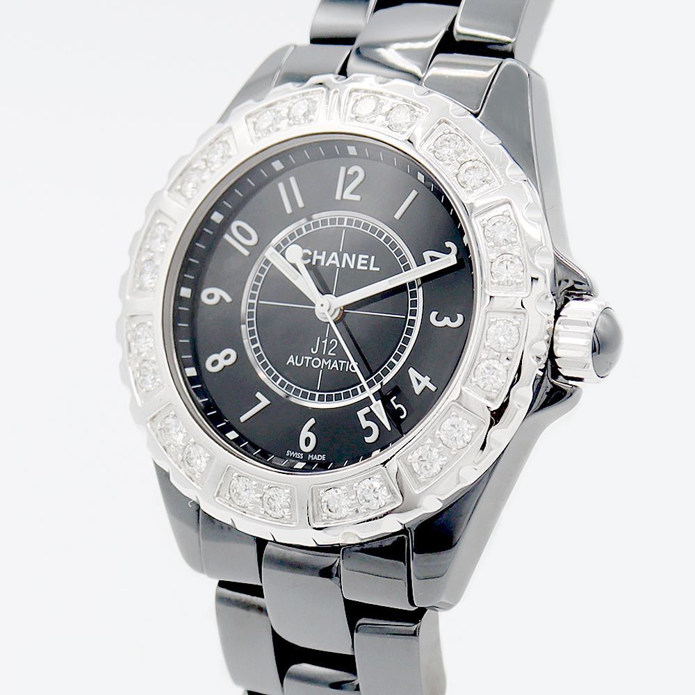 CHANEL シャネル J12 38mm アフターラージメレダイヤベゼル 200m防水 デイト 黒 ブラック セラミック ステンレス メンズ 自動巻き