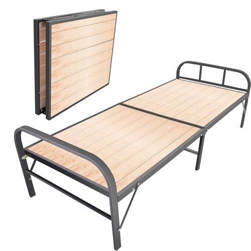 大 耐荷重200kg LORAK 炭素鋼ベッドフレーム 完成品 天然パイン材 脚部にきしみ防止パッド付き シングル モデルLR-BD01 折りたたみベッド 幅81cm