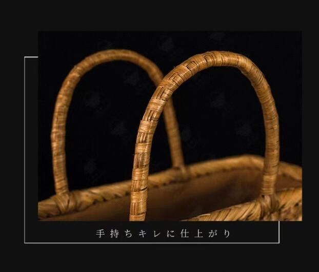 岐阜白川郷 サイズL職人手編み 六角花編み 山葡萄カゴ バッグ