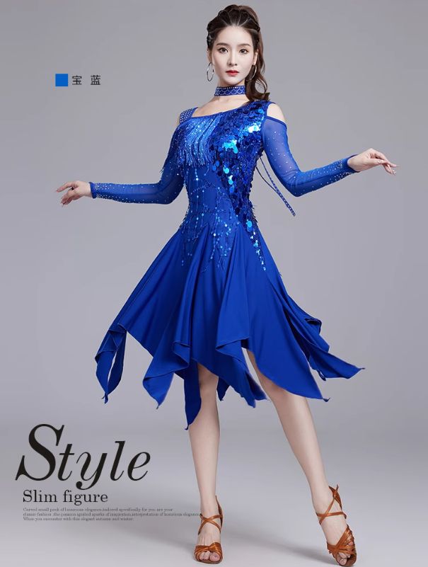 社交ダンス ラテンダンス競技ドレス スパンコールフリンジ ネックレス付 オーダーメイド LLC-HASEGAWATOSO_COM