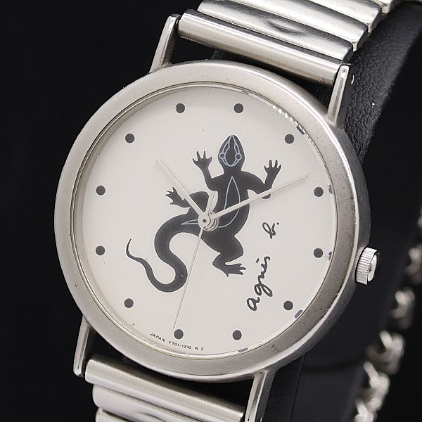 箱付 稼働 アニエスベー QZ シルバー文字盤 V701-6190 レディース