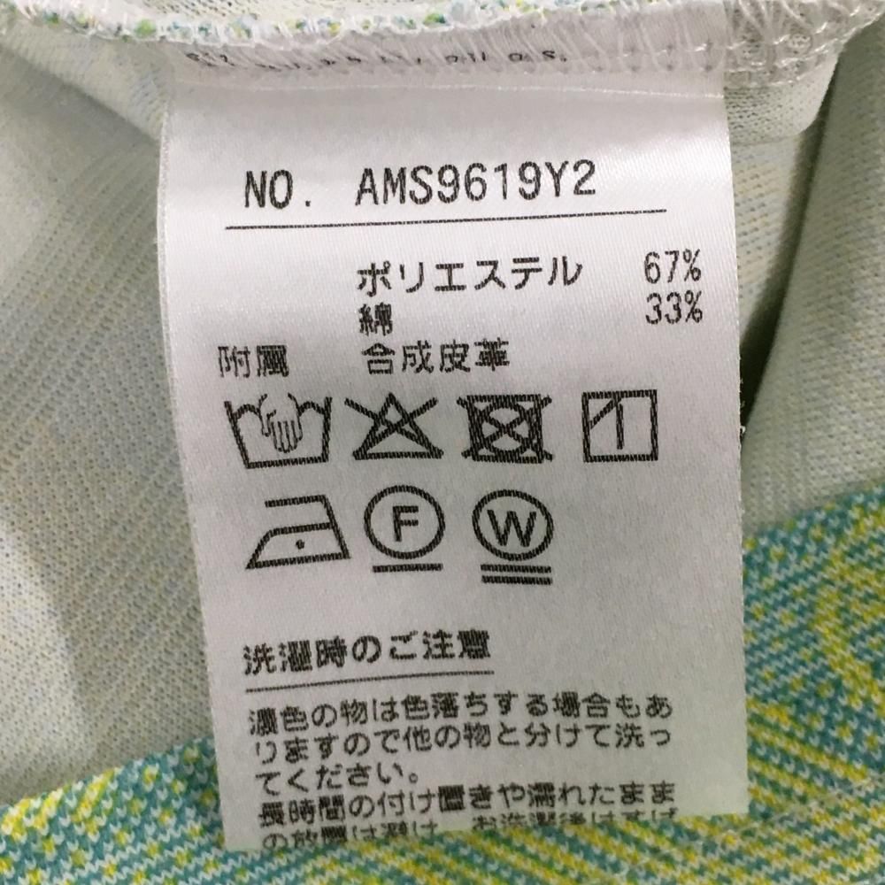 アンパスィ 半袖ポロシャツ グリーン×イエロー 総柄 ロゴワッペン
