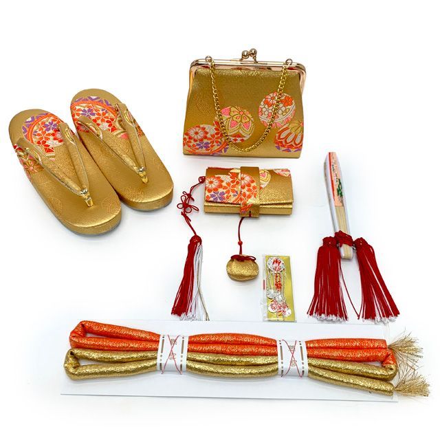 七五三セット 祝帯ペアセット 中サイズ 金 鞠 草履18cm 箱入り 七五三