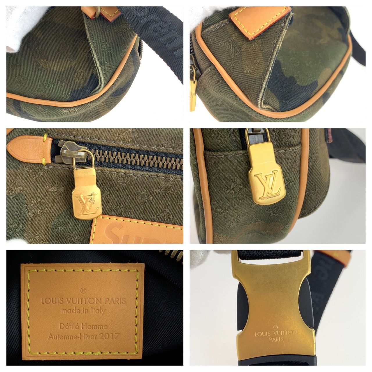 美品 LOUIS VUITTON ルイヴィトン シュプリーム コラボ バムバッグPM カモフラージュ柄 グリーン 緑 キャンバス /レザー  M44202 ウエストバッグ ボディバッグ メンズ 402783 【中古】【中古】