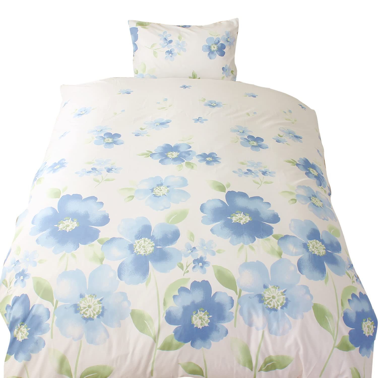 【特価商品】掛け布団カバー 「水彩フラワー」 ブルー シングルロング Night) 約150×210cm 両サイドファスナー ふとんが入れやすい メリーナイト(Merry 洗える シワになりにくい FF12113-76
