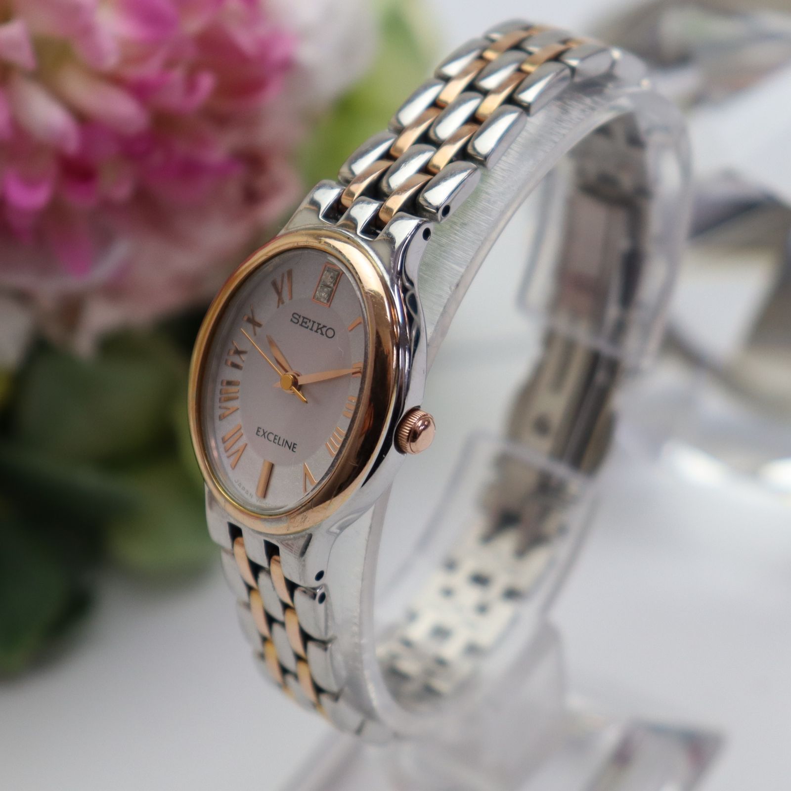 SEIKO セイコー 2Pストーン ブレスレットウォッチ コンビカラー 腕時計 SEIKO セイコー 2Pストーン ブレスレットウォッチ コンビカラー 腕時計