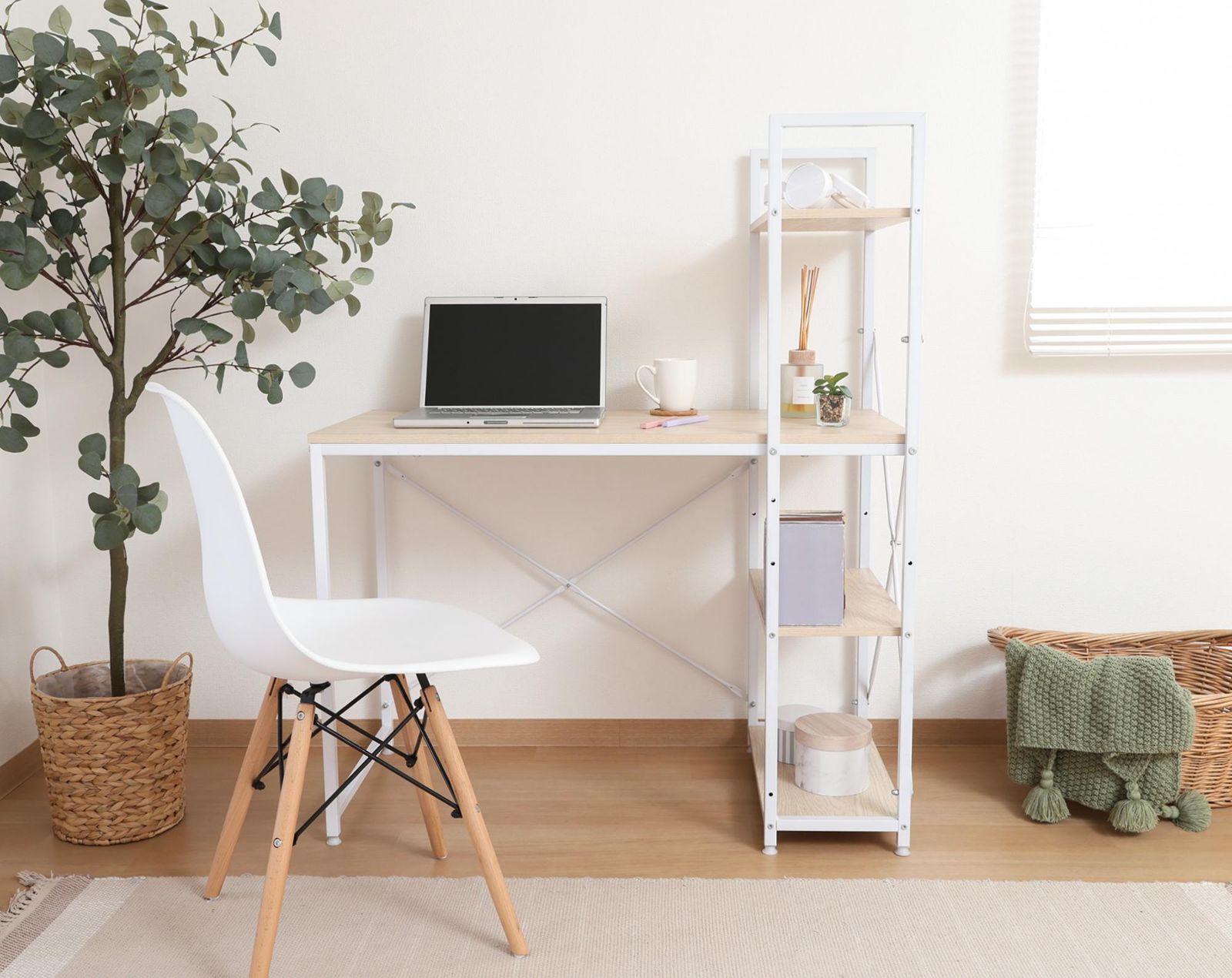 ラック付き ワークデスク 幅101cm 事務机 勉強机 パソコンデスク リモートワーク テレワーク