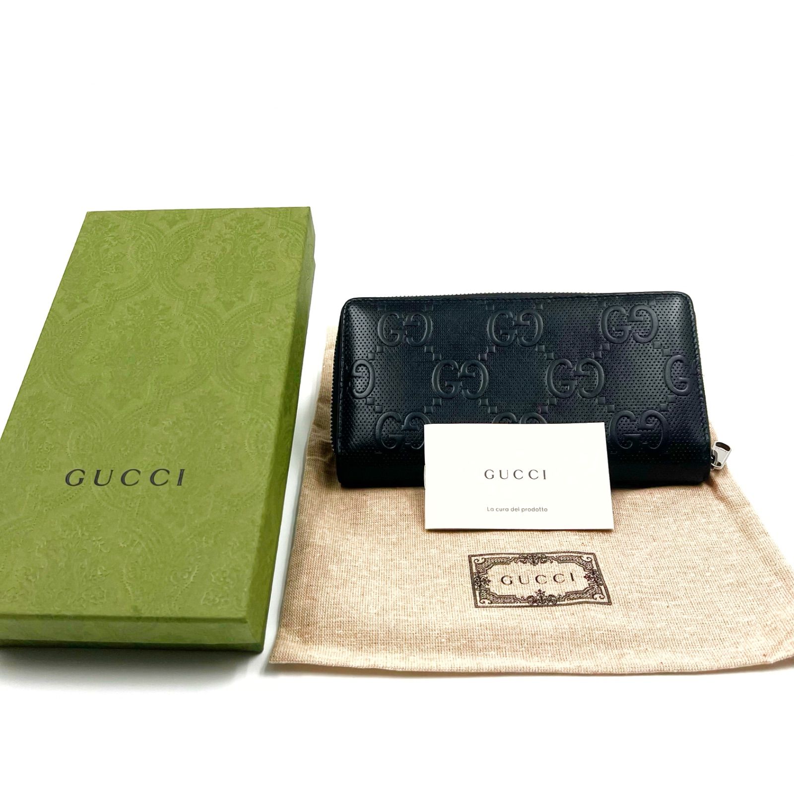 在庫処分送料無料 極上美品 グッチ GGエンボスラウンドジップ 長財布 
