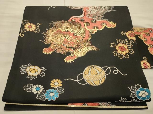 平和屋着物○九寸名古屋帯 更紗花間道 黒地 正絹 逸品 CAAO7190th（