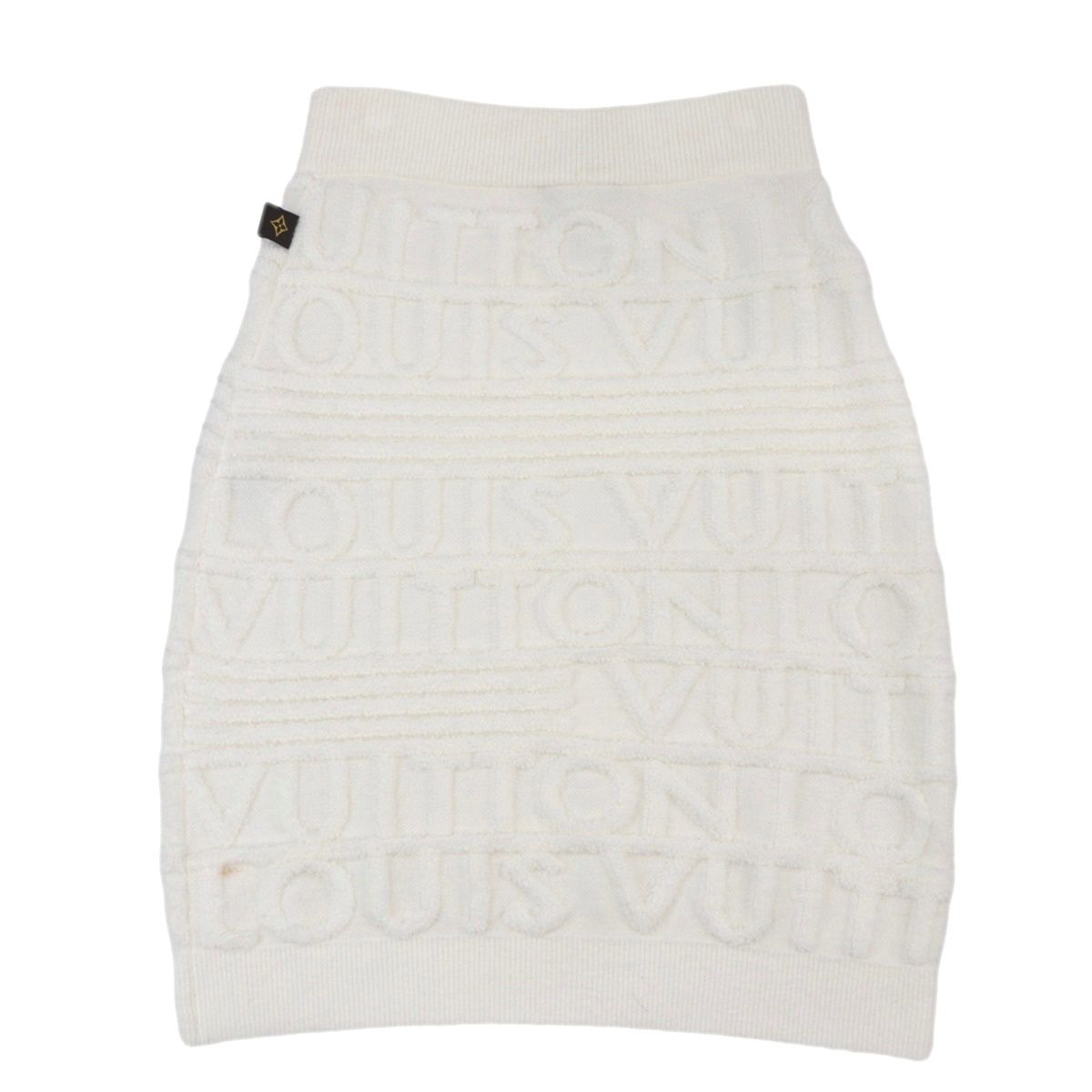 美品 ルイ・ヴィトン 21AW 3Dシグネチャーニットスカート レディース ウール 白 XS ジャガード ロゴ Signature Knit Mini  Skirt 1A92GQ LOUIS VUITTON